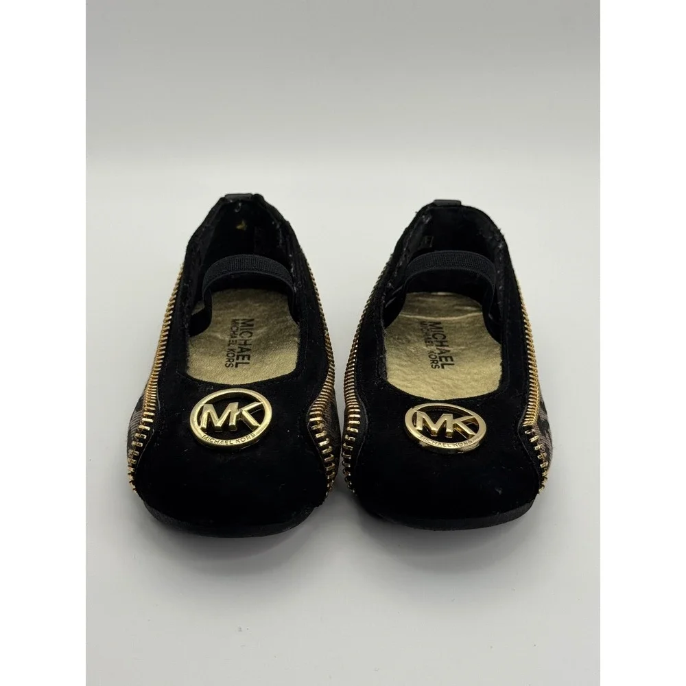 Michael Kors Girls Baby Emalyn BLACK & Gold Ballet Flats Sz 6 Without Box